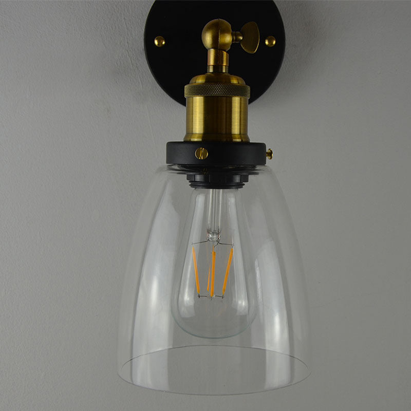 Industrielle vintage geometrische Wandlampe Schmiedeeisen -einzelnes Wandlicht mit klarem Glasschatten