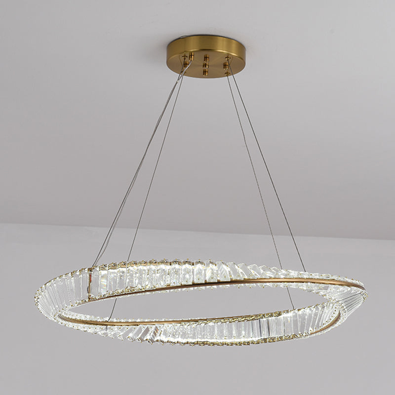 Modern Luxury Circular LED Pendant Light Wrought Iron Hanging Lamp with Crystal Shade