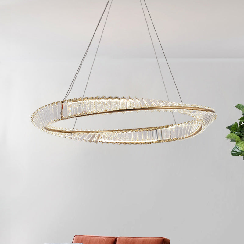 Modern Luxury Circular LED Pendant Light Wrought Iron Hanging Lamp with Crystal Shade