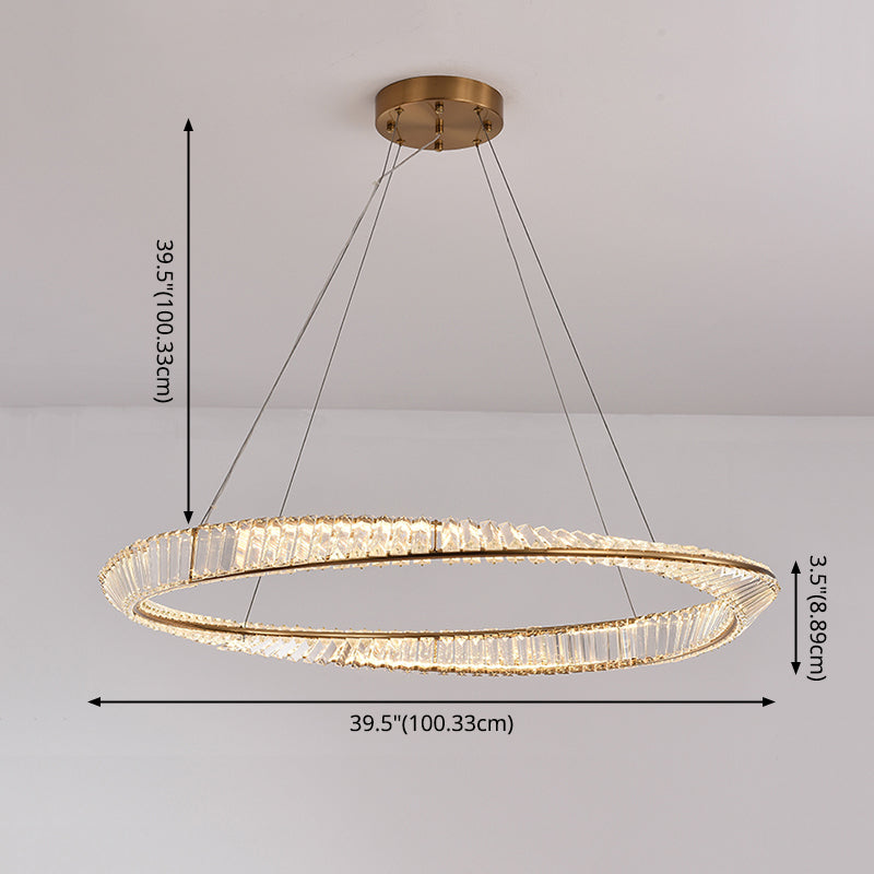 Modern Luxury Circular LED Pendant Light Wrought Iron Hanging Lamp with Crystal Shade