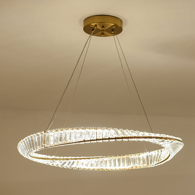 Modern Luxury Circular LED Pendant Light Wrought Iron Hanging Lamp with Crystal Shade