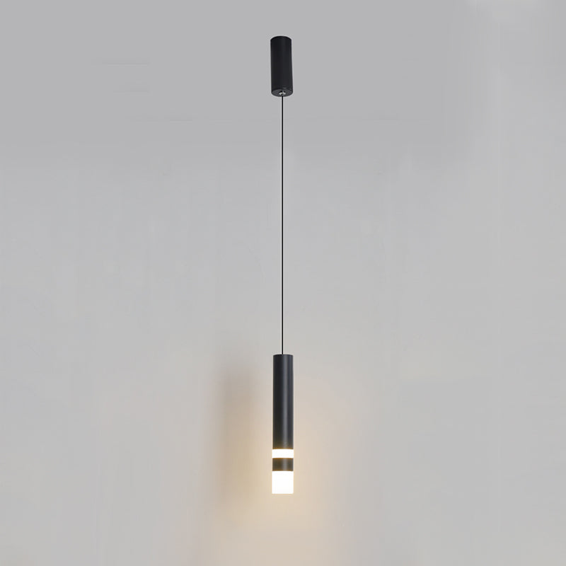 Black Cylindroid LED Pendant Light in Modern Simplicity Wrought Iron Hanging Lamp with Acrylic Shade