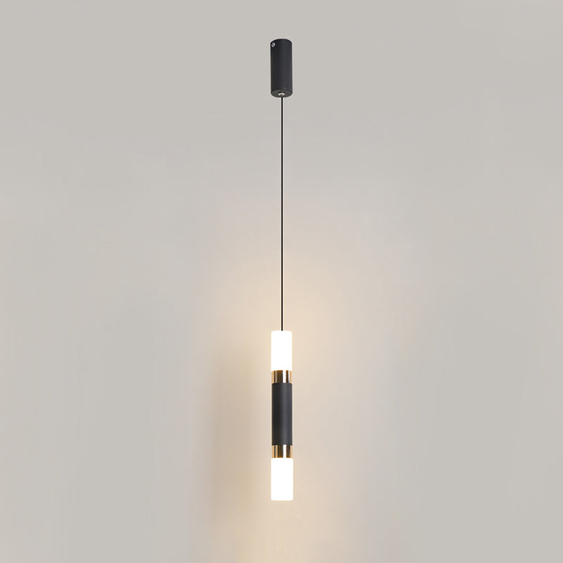 Black Cylindroid LED Pendant Light in Modern Simplicity Wrought Iron Hanging Lamp with Acrylic Shade