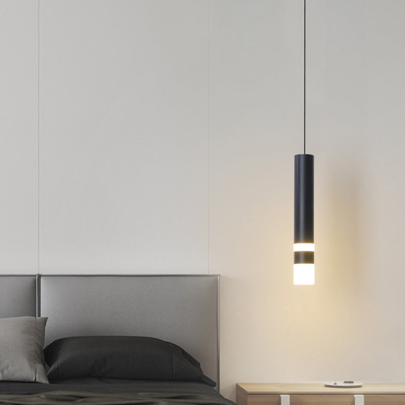 Black Cylindroid LED Pendant Light in Modern Simplicity Wrought Iron Hanging Lamp with Acrylic Shade