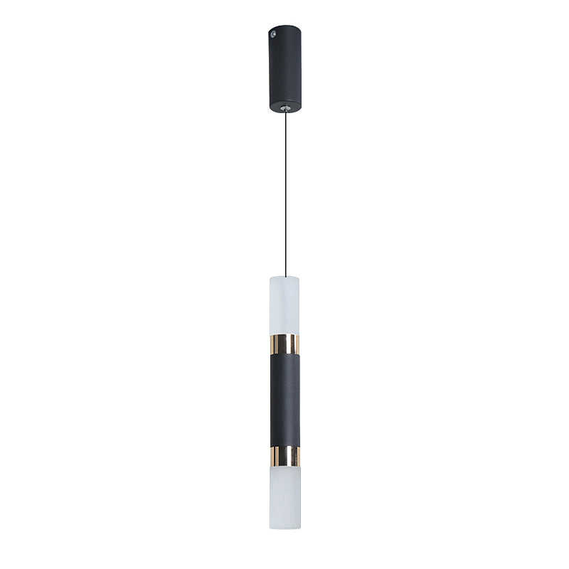 Black Cylindroid LED Pendant Light in Modern Simplicity Wrought Iron Hanging Lamp with Acrylic Shade
