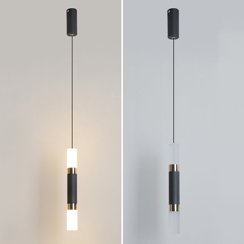 Black Cylindroid LED Pendant Light in Modern Simplicity Wrought Iron Hanging Lamp with Acrylic Shade