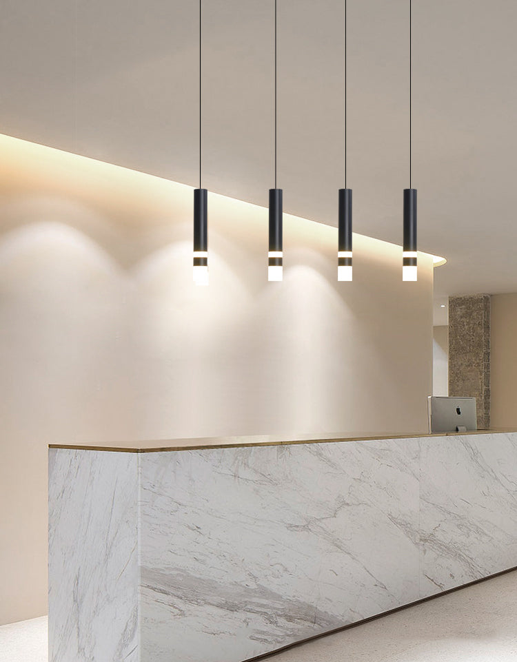 Black Cylindroid LED Pendant Light in Modern Simplicity Wrought Iron Hanging Lamp with Acrylic Shade