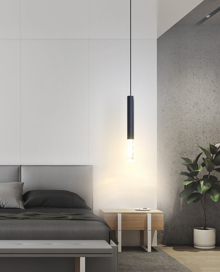 Black Cylindroid LED Pendant Light in Modern Simplicity Wrought Iron Hanging Lamp with Acrylic Shade