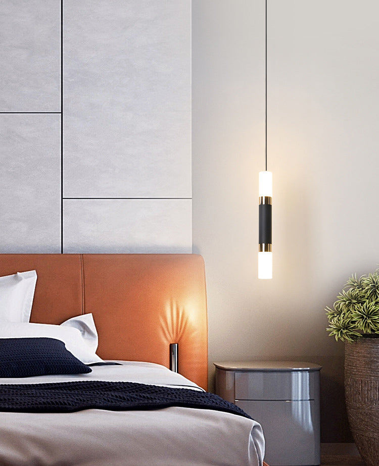 Black Cylindroid LED Pendant Light in Modern Simplicity Wrought Iron Hanging Lamp with Acrylic Shade