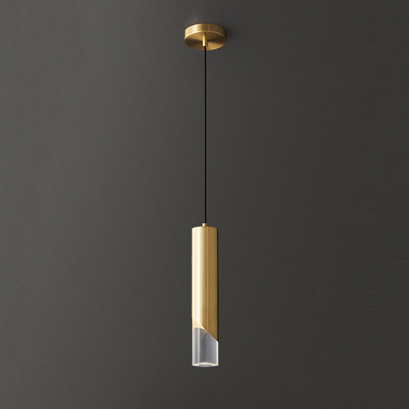 Moderne creatieve LED enkele hanglamp Koperen cilindrische hangende lamp met acrylschaduw