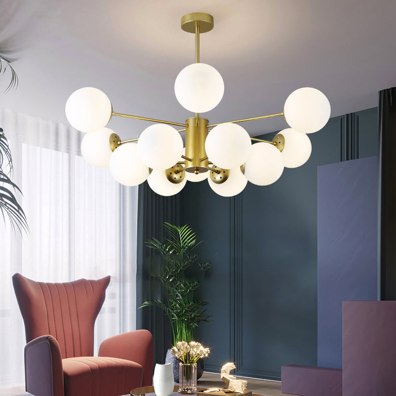 Gold Moderner Kronleuchter mit Milch weißer Glasschatten für Esszimmer Schlafzimmer geeignet