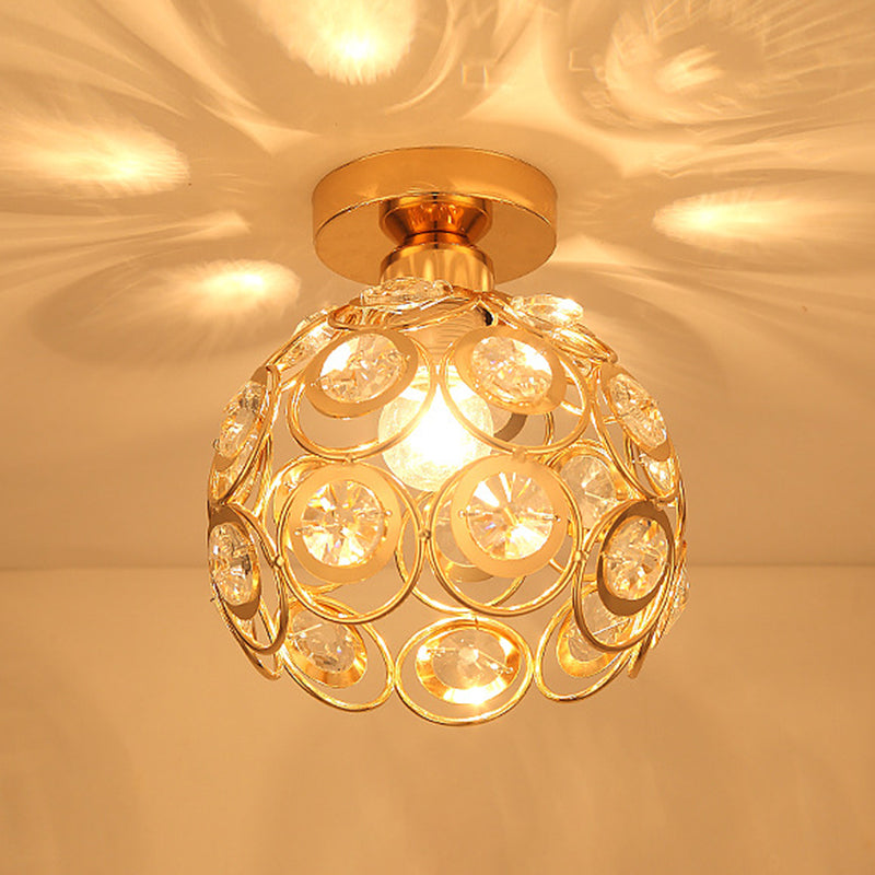 Spherical Hallway Ceiling Lighting Crystal 1 Bulb Modernist Flush Light