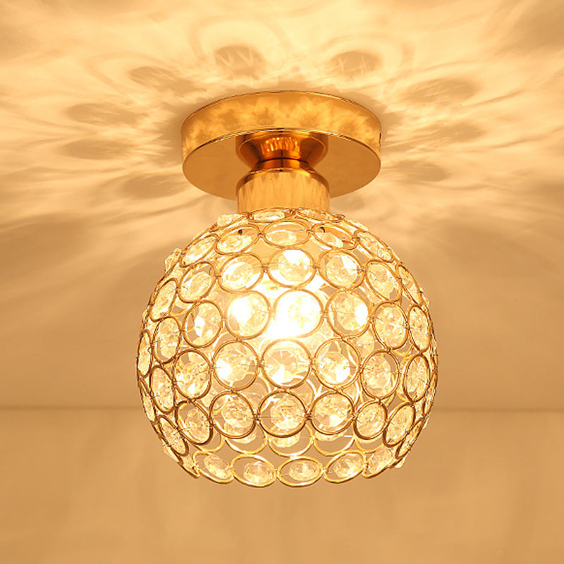 Spherical Hallway Ceiling Lighting Crystal 1 Bulb Modernist Flush Light