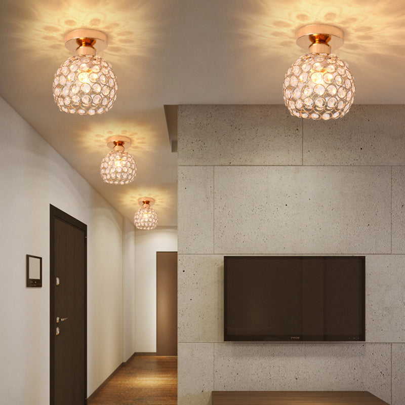 Spherical Hallway Ceiling Lighting Crystal 1 Bulb Modernist Flush Light