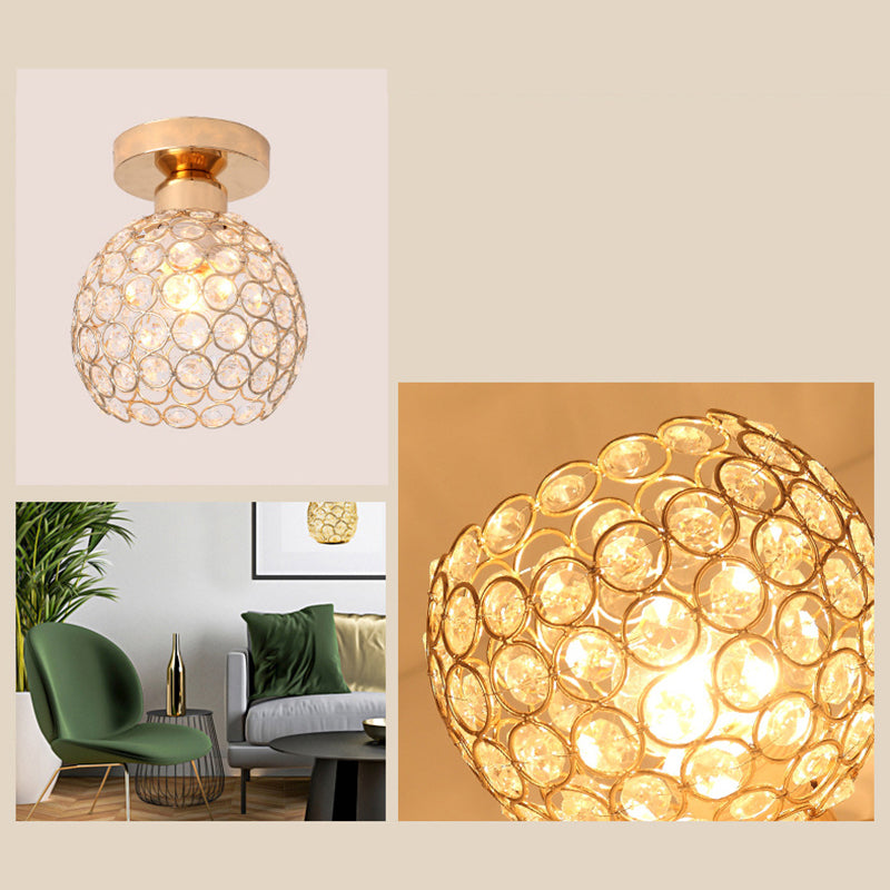 Spherical Hallway Ceiling Lighting Crystal 1 Bulb Modernist Flush Light