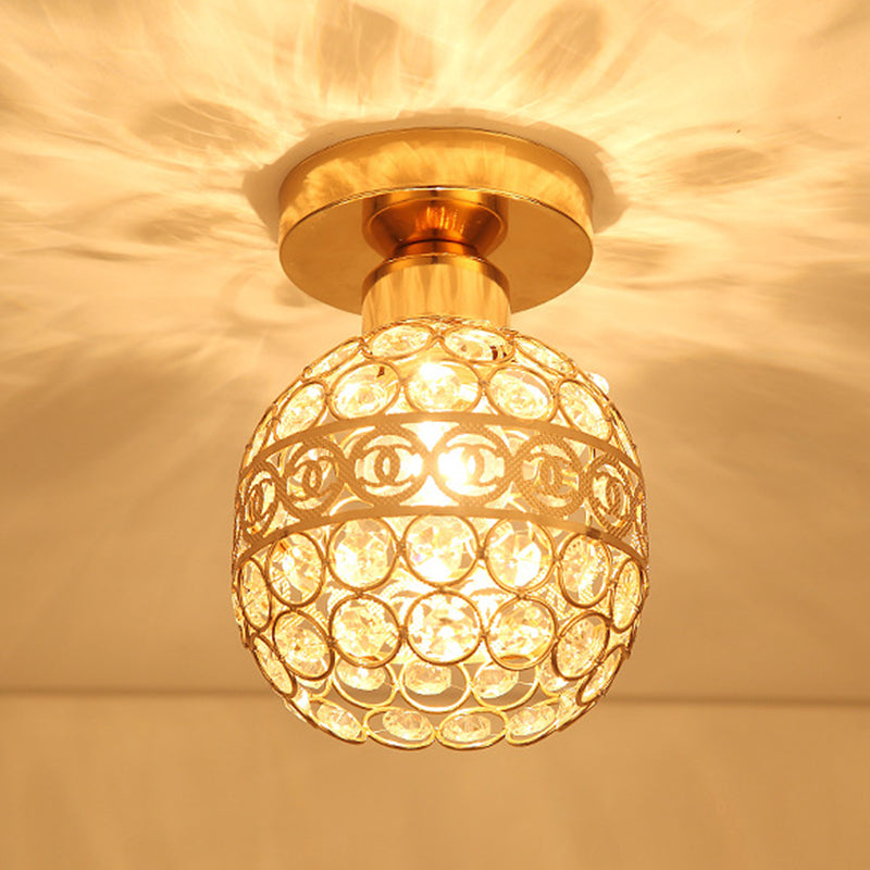 Spherical Hallway Ceiling Lighting Crystal 1 Bulb Modernist Flush Light