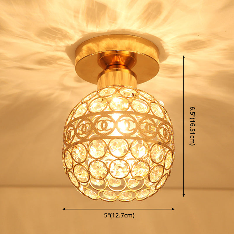 Spherical Hallway Ceiling Lighting Crystal 1 Bulb Modernist Flush Light