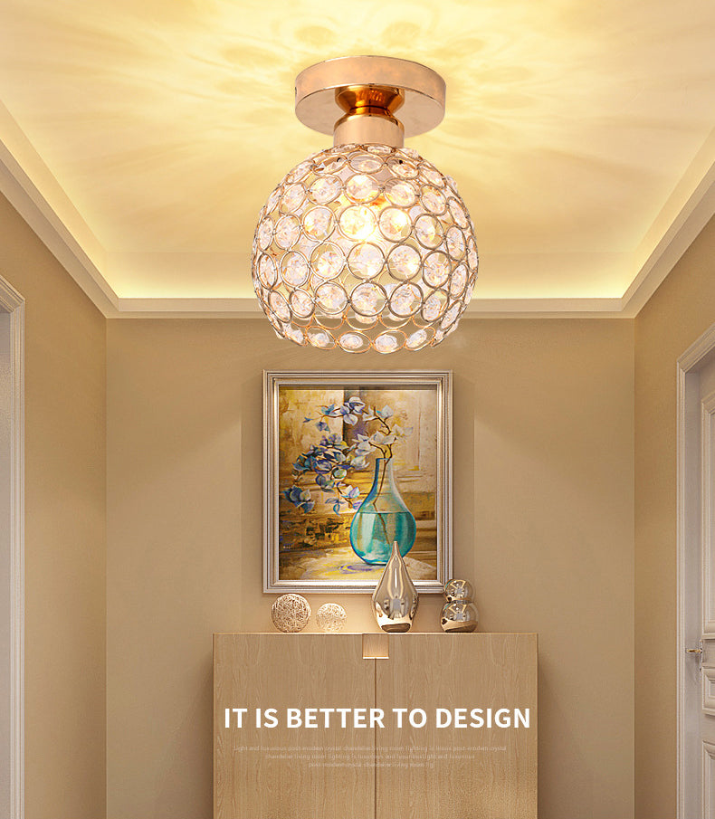 Spherical Hallway Ceiling Lighting Crystal 1 Bulb Modernist Flush Light