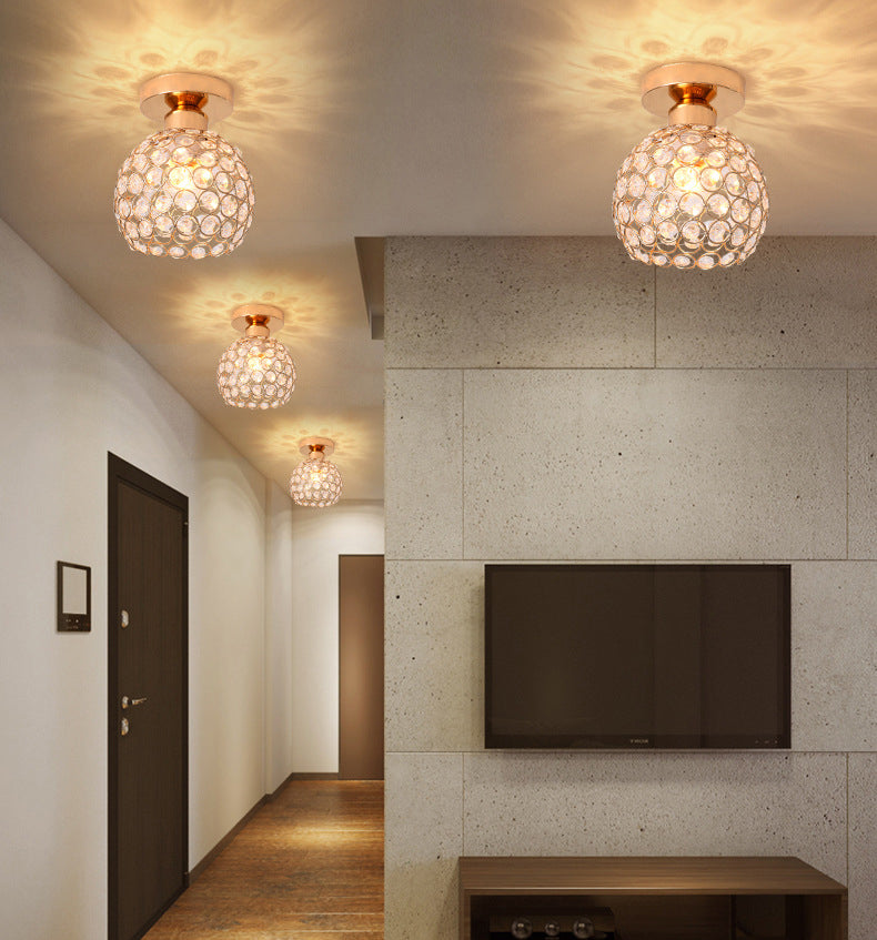Spherical Hallway Ceiling Lighting Crystal 1 Bulb Modernist Flush Light