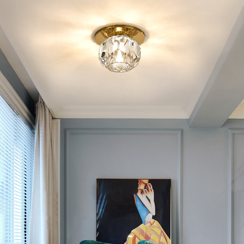 Crystal Ball Ceiling Light Fixture Simple 1 Bulb Brass Flush Mount Light for Aisle