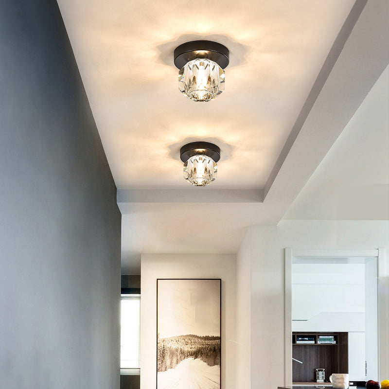 Crystal Ball Ceiling Light Fixture Simple 1 Bulb Brass Flush Mount Light for Aisle