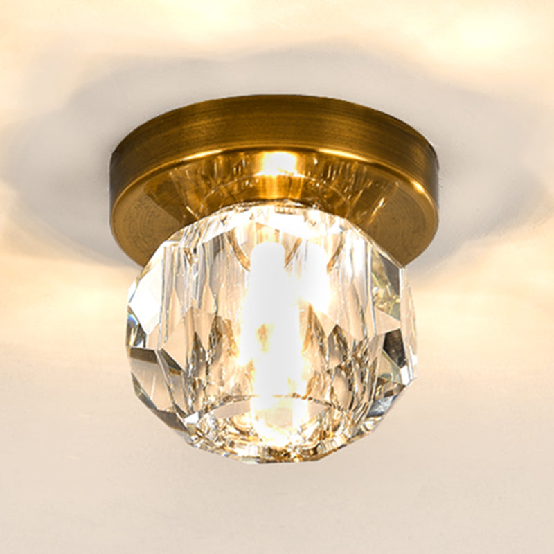 Crystal Ball Ceiling Light Fixture Simple 1 Bulb Brass Flush Mount Light for Aisle