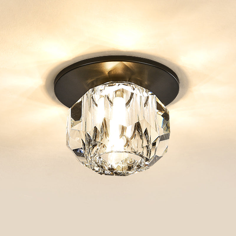 Crystal Ball Ceiling Light Fixture Simple 1 Bulb Brass Flush Mount Light for Aisle