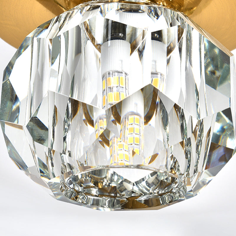 Crystal Ball Ceiling Light Fixture Simple 1 Bulb Brass Flush Mount Light for Aisle
