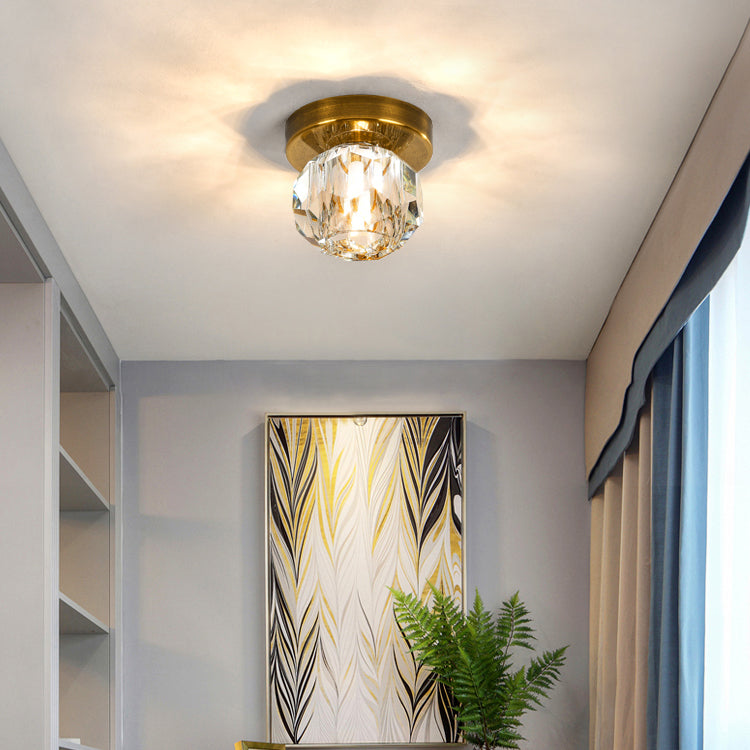 Crystal Ball Ceiling Light Fixture Simple 1 Bulb Brass Flush Mount Light for Aisle