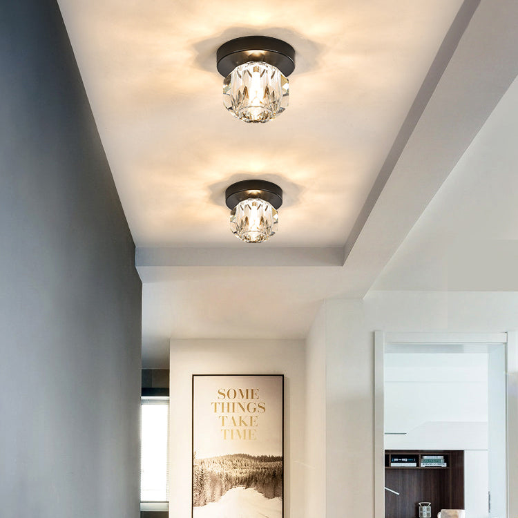 Crystal Ball Ceiling Light Fixture Simple 1 Bulb Brass Flush Mount Light for Aisle
