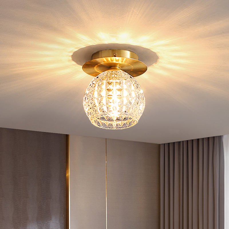 Luminaire de plafond de chambre à coucher sphérique cristal 1 tête minimaliste encastré or