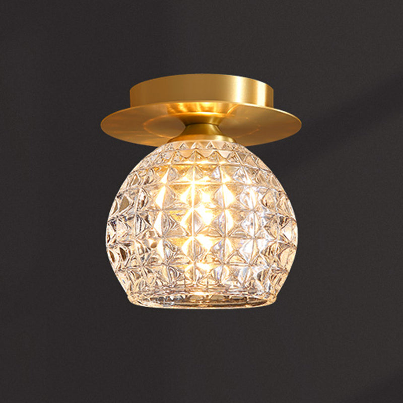Luminaire de plafond de chambre à coucher sphérique cristal 1 tête minimaliste encastré or