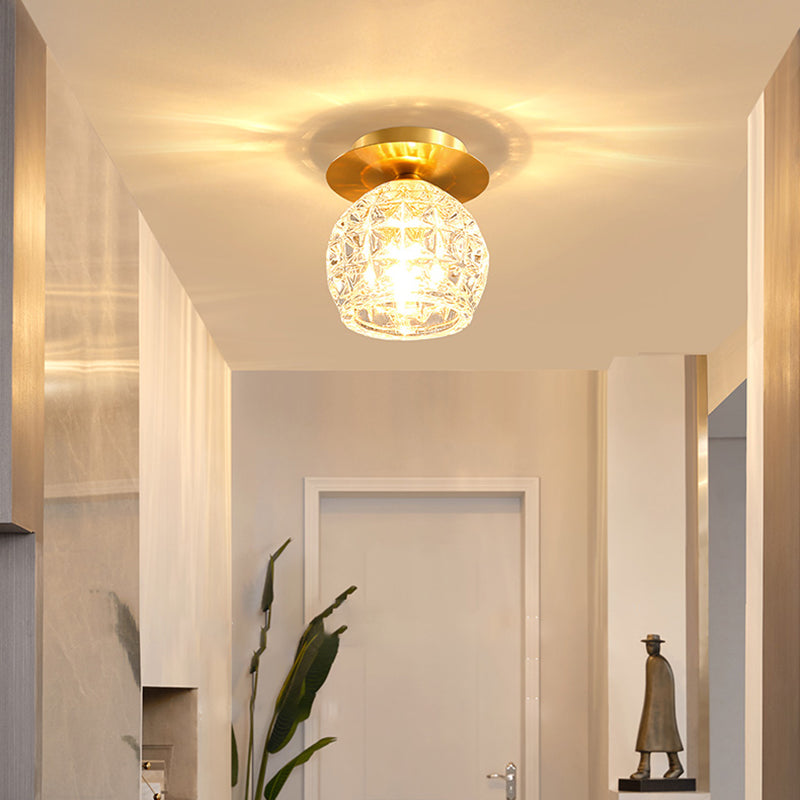 Luminaire de plafond de chambre à coucher sphérique cristal 1 tête minimaliste encastré or