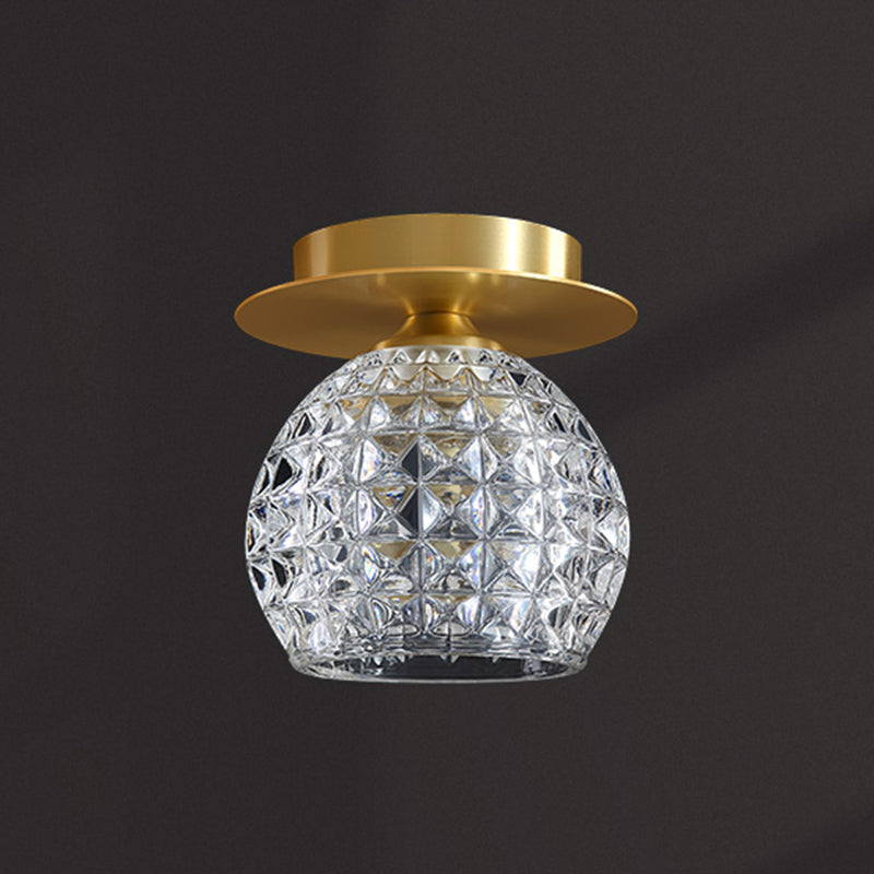 Luminaire de plafond de chambre à coucher sphérique cristal 1 tête minimaliste encastré or
