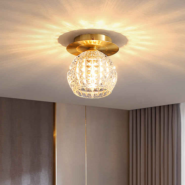 Luminaire de plafond de chambre à coucher sphérique cristal 1 tête minimaliste encastré or