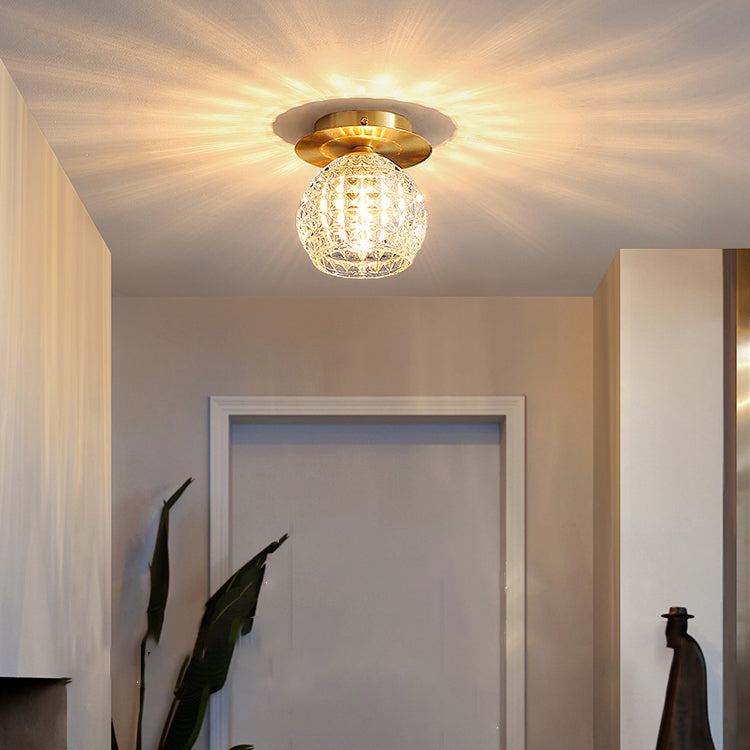 Luminaire de plafond de chambre à coucher sphérique cristal 1 tête minimaliste encastré or