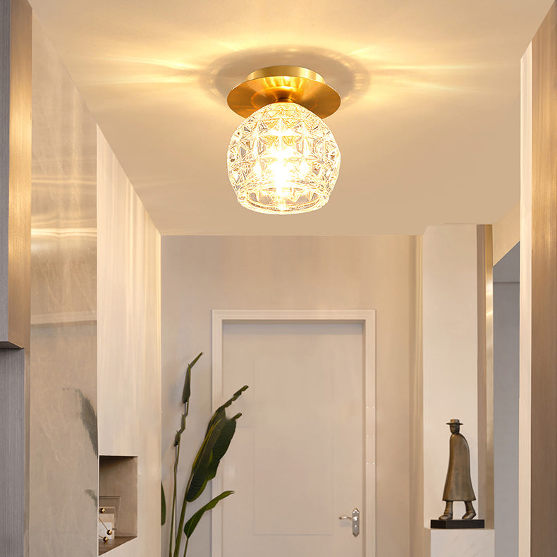 Luminaire de plafond de chambre à coucher sphérique cristal 1 tête minimaliste encastré or