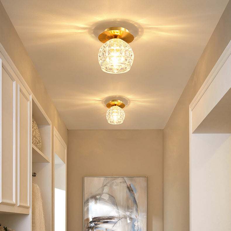 Luminaire de plafond de chambre à coucher sphérique cristal 1 tête minimaliste encastré or