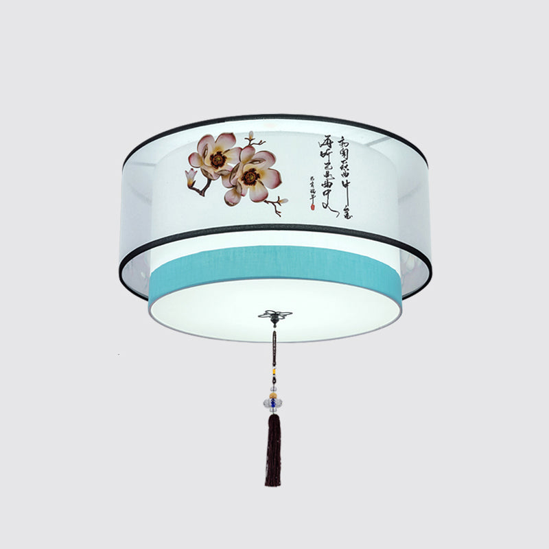 Traditional Style Drum Flush Mount Ceiling Light Fabric Flush Mount Lighting Fixture