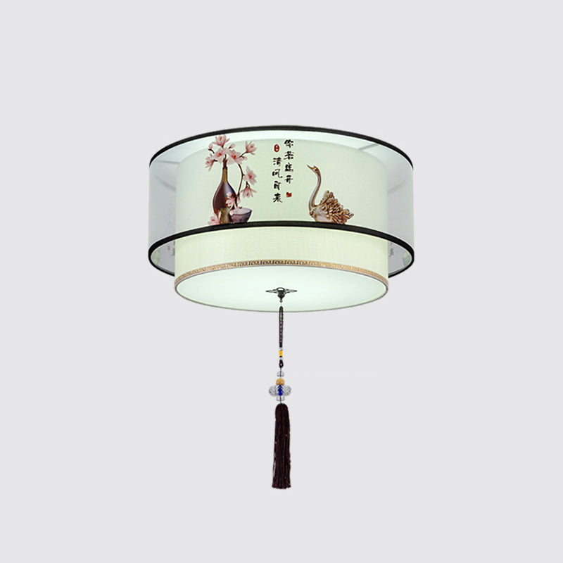 Traditional Style Drum Flush Mount Ceiling Light Fabric Flush Mount Lighting Fixture