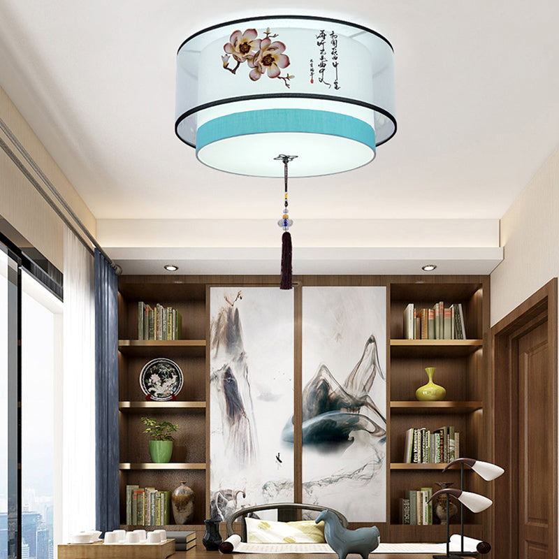 Traditional Style Drum Flush Mount Ceiling Light Fabric Flush Mount Lighting Fixture
