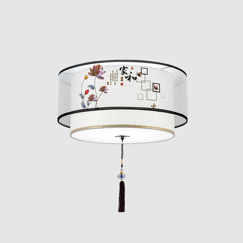 Traditional Style Drum Flush Mount Ceiling Light Fabric Flush Mount Lighting Fixture
