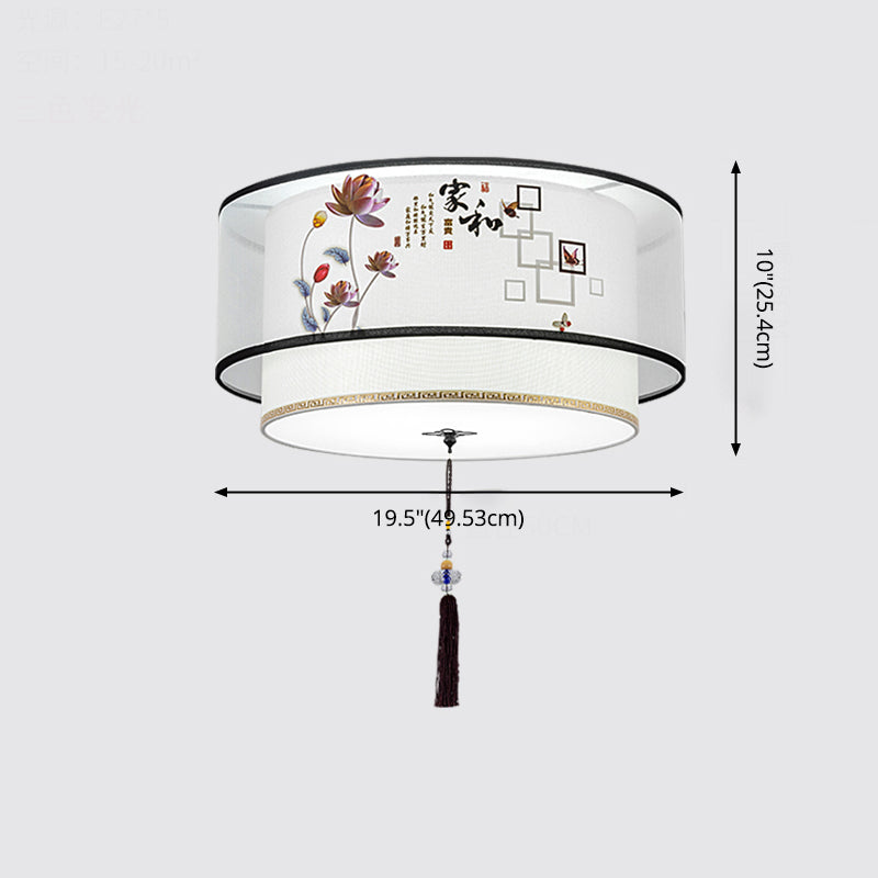 Traditional Style Drum Flush Mount Ceiling Light Fabric Flush Mount Lighting Fixture