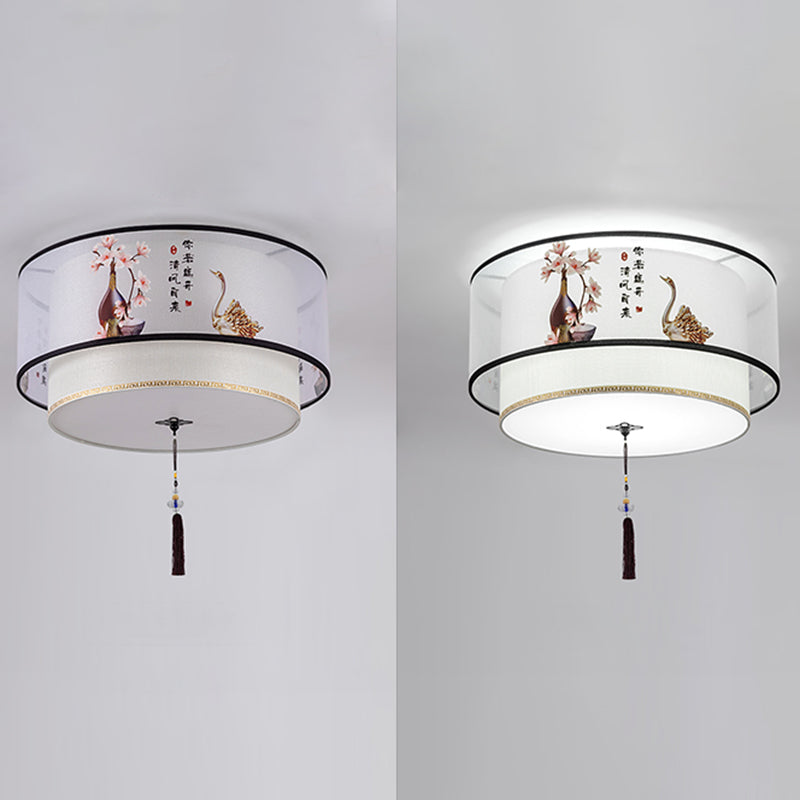 Traditional Style Drum Flush Mount Ceiling Light Fabric Flush Mount Lighting Fixture