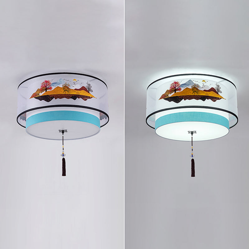 Traditional Style Drum Flush Mount Ceiling Light Fabric Flush Mount Lighting Fixture