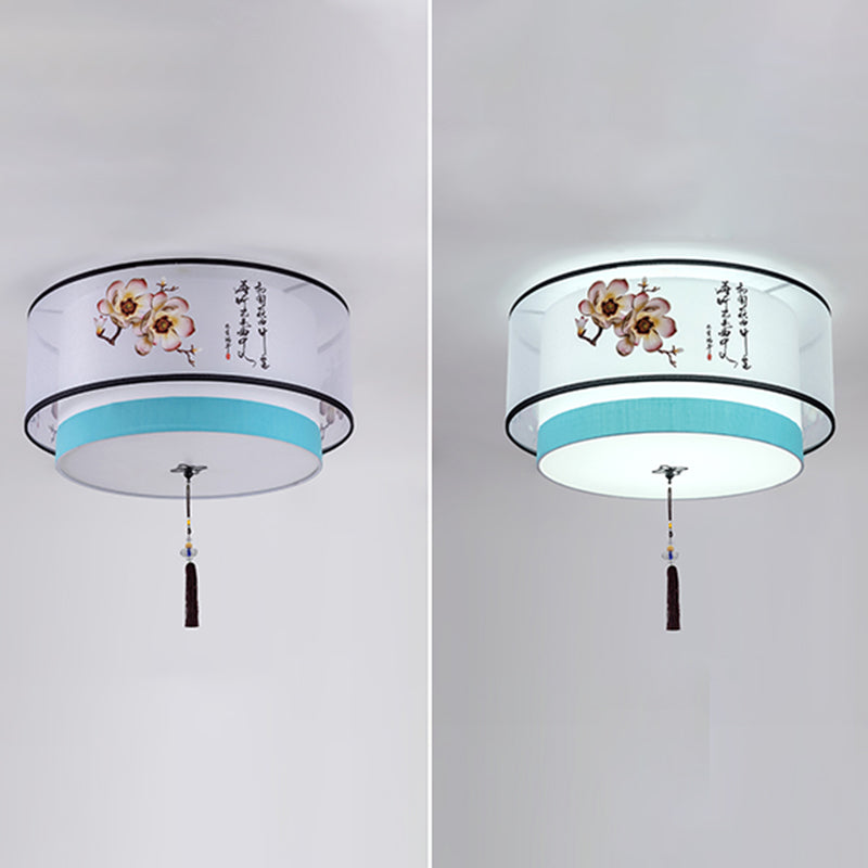 Traditional Style Drum Flush Mount Ceiling Light Fabric Flush Mount Lighting Fixture