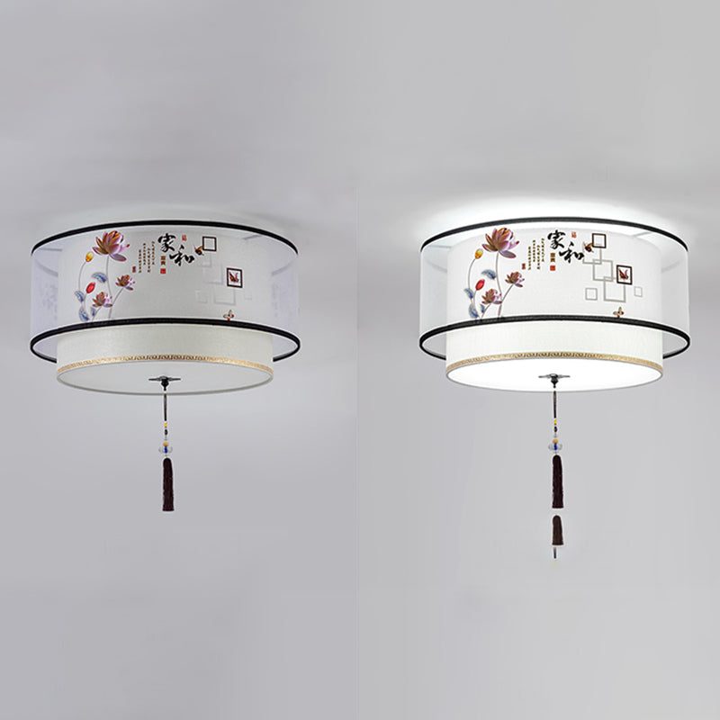 Traditional Style Drum Flush Mount Ceiling Light Fabric Flush Mount Lighting Fixture