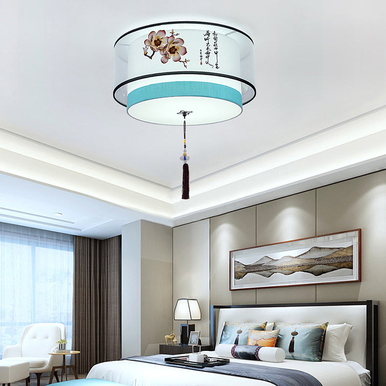 Traditional Style Drum Flush Mount Ceiling Light Fabric Flush Mount Lighting Fixture
