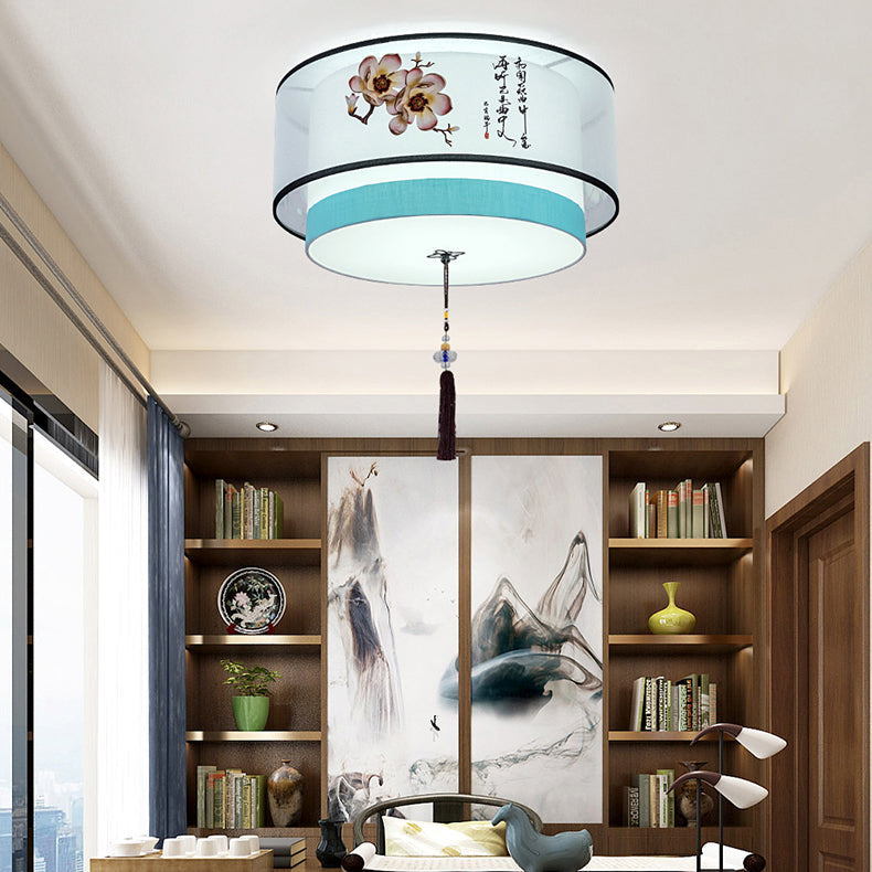 Traditional Style Drum Flush Mount Ceiling Light Fabric Flush Mount Lighting Fixture