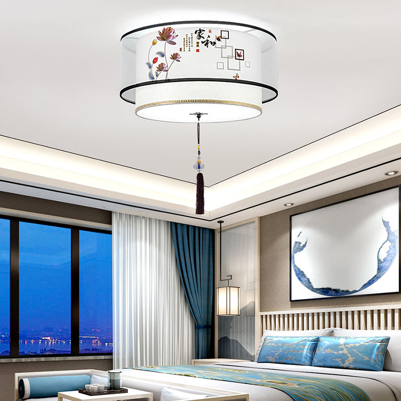 Traditional Style Drum Flush Mount Ceiling Light Fabric Flush Mount Lighting Fixture